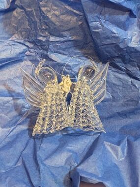Vintage Hartford Spun Crystal Angel Pair Ornament with Hanger